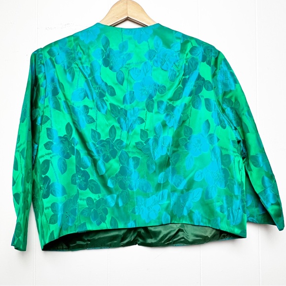 Vintage Floral Damask Green Blue 3/4 Sleeve Cropped Jacket Women’s Size XL - Picture 5 of 12